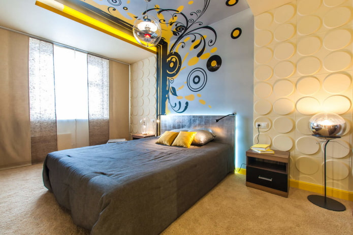 gespannen stof met een overgang naar de muur in de slaapkamer