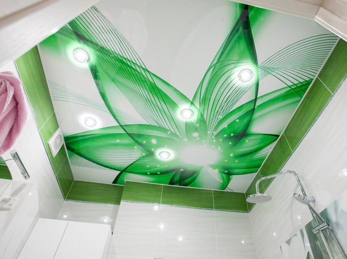 groen spanplafond met fotoafdrukken