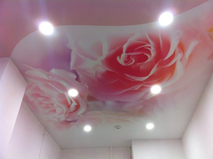 roze plafondstructuur met fotoprint