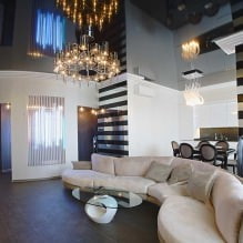Spanplafonds in de woonkamer: soorten, ontwerp, verlichting, 60 foto's in het interieur-2