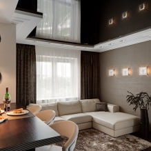 Spanplafonds in De woonkamer: soorten, ontwerp, verlichting, 60 foto's in het interieur-6