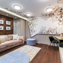 Spanplafonds in de woonkamer: soorten, ontwerp, verlichting, 60 foto's in het interieur-0