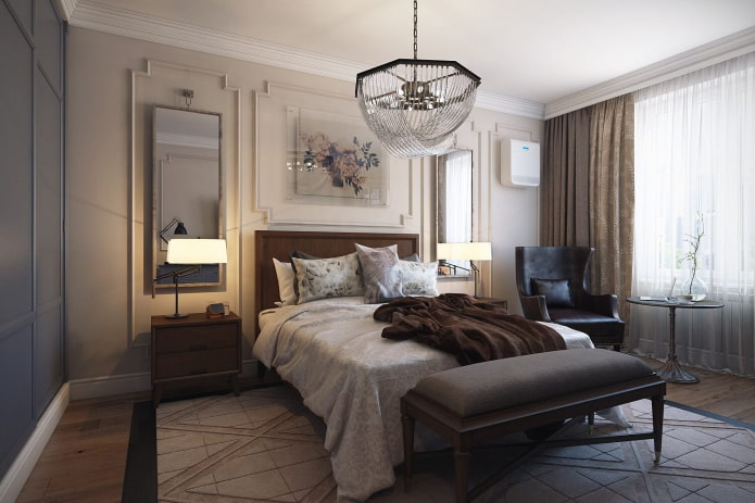 slaapkamerinterieur in neoklassieke stijl