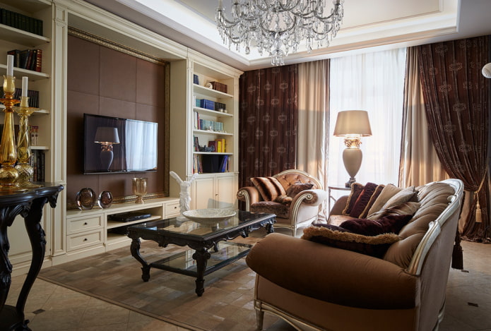 woonkamerinterieur in neoklassieke stijl