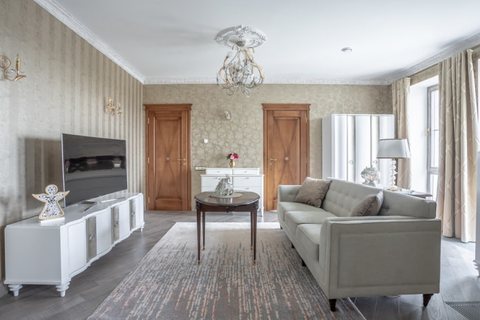 woonkamerinterieur in neoklassieke stijl