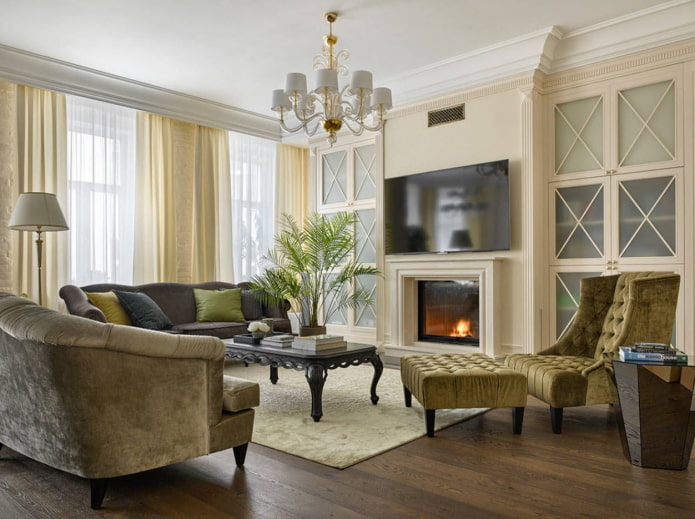 woonkamerinterieur in neoklassieke stijl