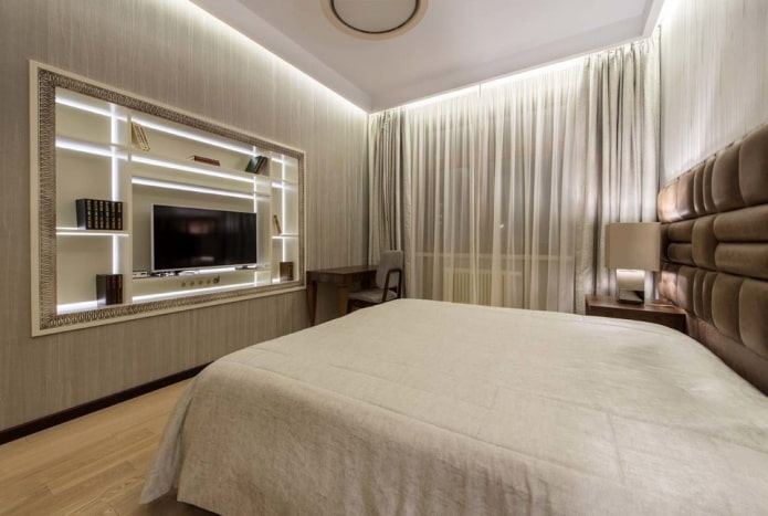 nis met verlichting in het interieur van de slaapkamer