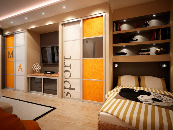 muur met nissen in het interieur van een tienerkamer