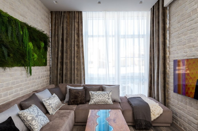 nachtgordijnen in het interieur van de woonkamer