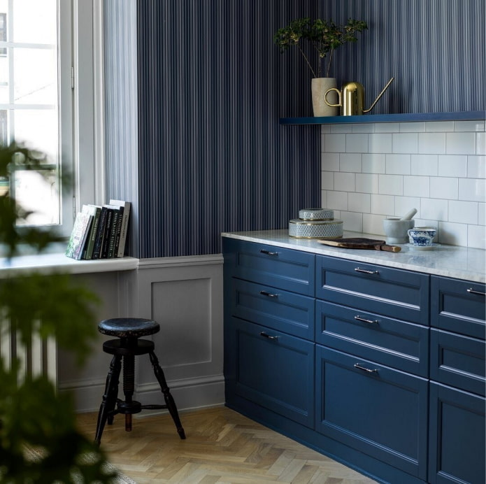 blauw keukenbehang