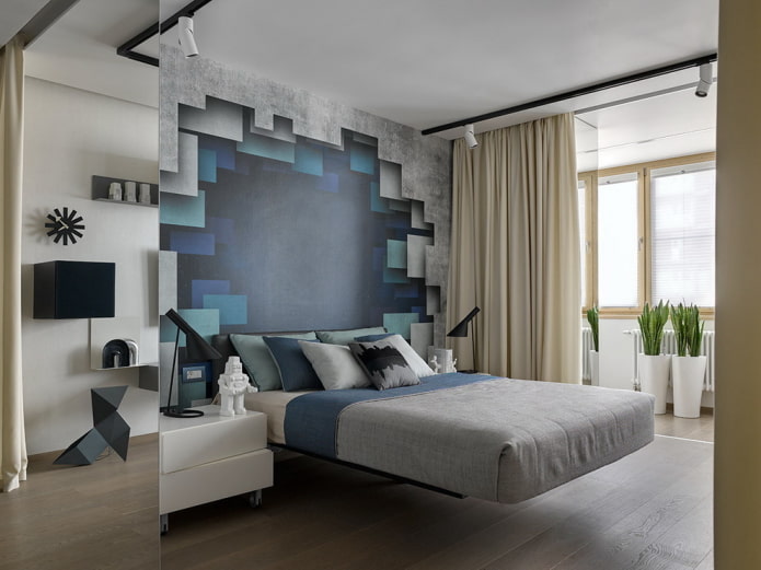 moderne slaapkamer met fotobehang op de muren
