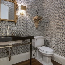 Behang voor de badkamer: voor- en nadelen, soorten, ontwerp, 70 foto's van het interieur - 23
