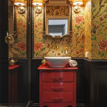 Behang voor de badkamer: voor- en nadelen, soorten, ontwerp, 70 foto's van het interieur - 14