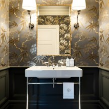 Behang voor de badkamer: voor- en nadelen, soorten, ontwerp, 70 foto's van het interieur - 9