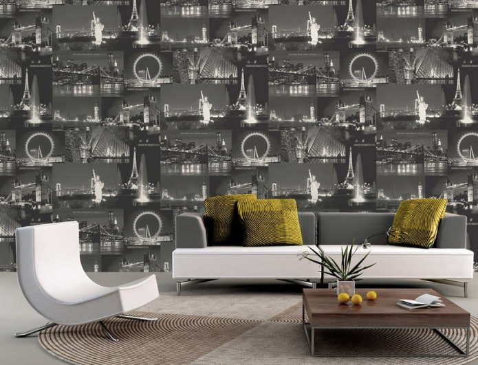 vinylbehang met een stadspatroon in het interieur