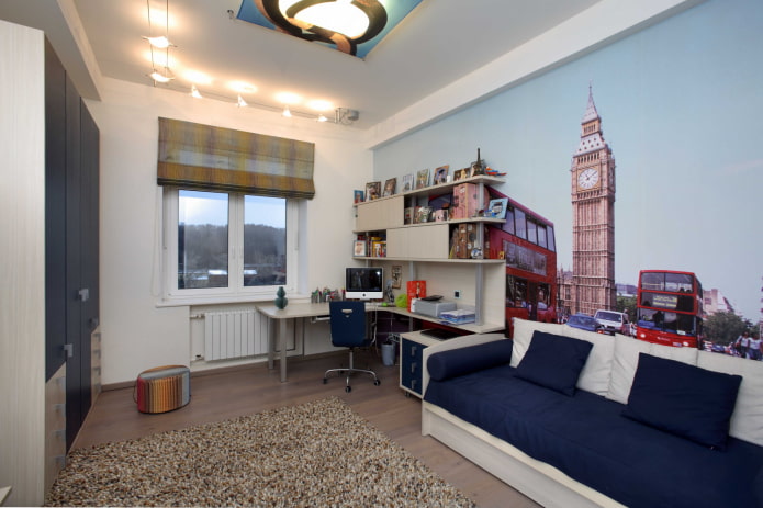 Fotobehang met afbeelding van Londen in de kamer van een tiener