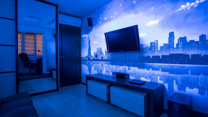 fluorescerend behang met een stadspatroon