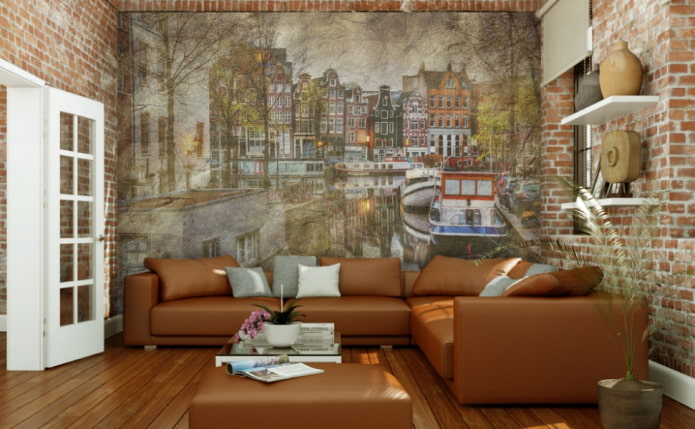 fotobehang met afbeelding van Amsterdam in de woonkamer