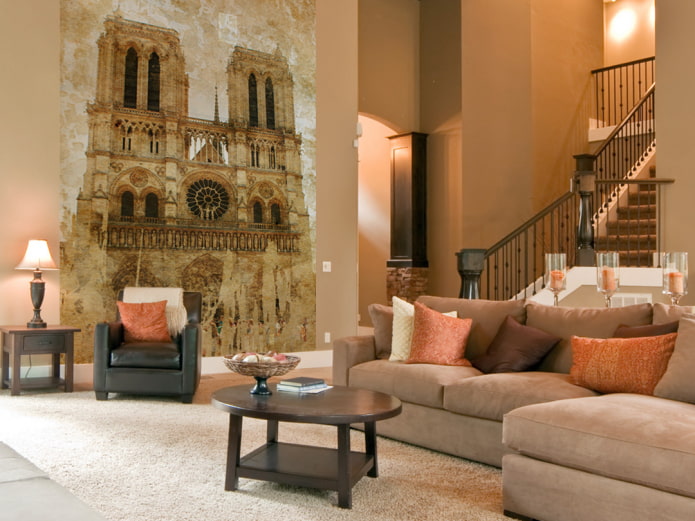 Fotobehang met afbeelding van Notre Dame de Paris in het interieur van de woonkamer
