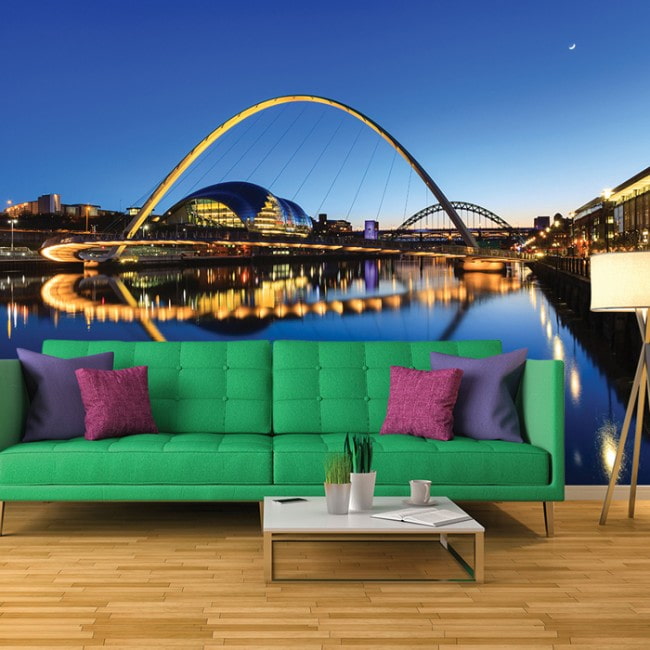 fotobehang met een nachtelijke stad in het interieur