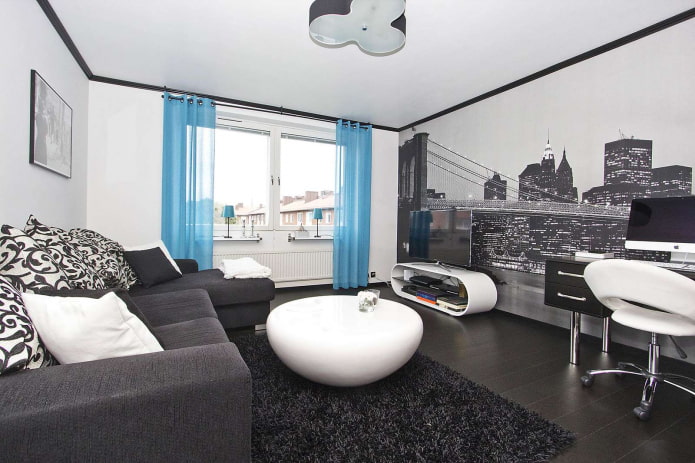 zwart-wit behang met een stad