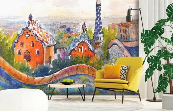behang met afbeelding van Park Guell in het interieur