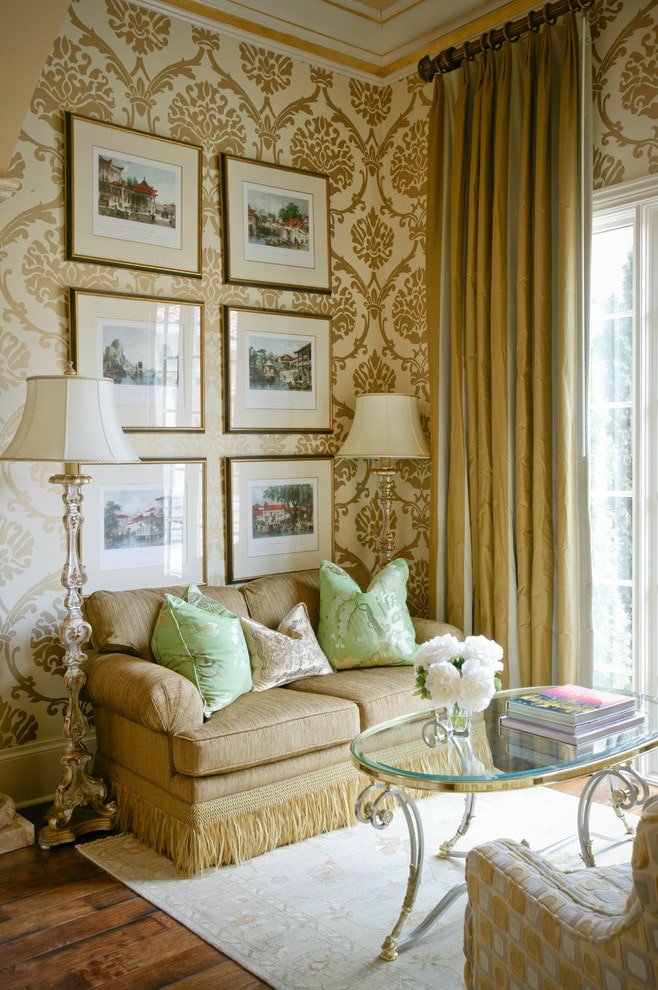 Behang met patroon, effen gordijnen