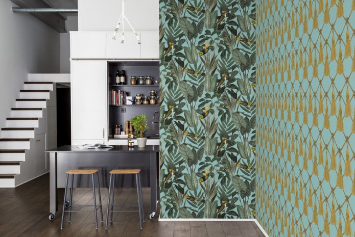 keuken met gecombineerd behang