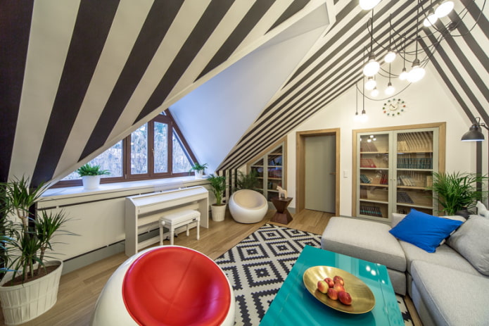 zolder met plafondbehang