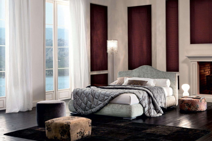 rood leren behang in het interieur