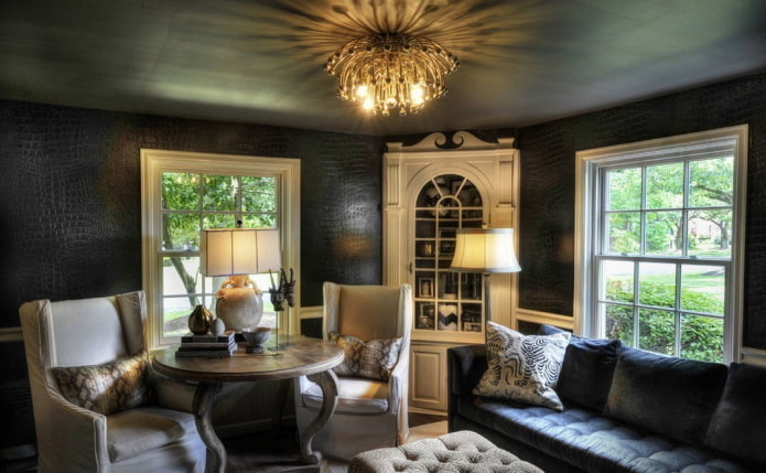 behang met lederlook in het interieur van de woonkamer