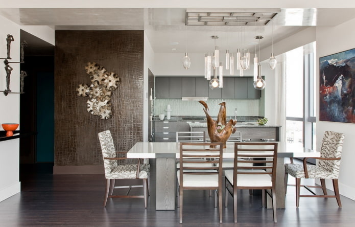 leren behang in het keukeninterieur