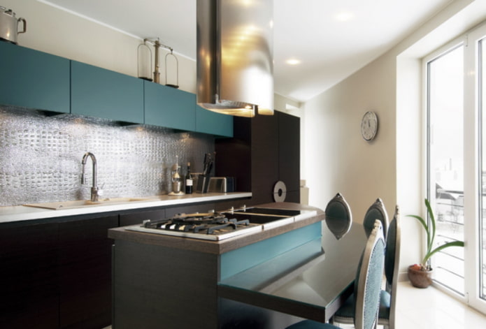 leren behang in het keukeninterieur