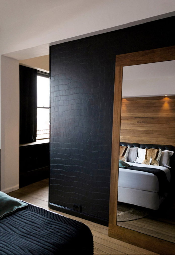 leren behang in het interieur van de slaapkamer