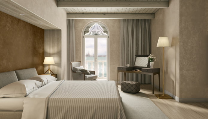 slaapkamer met beige behang