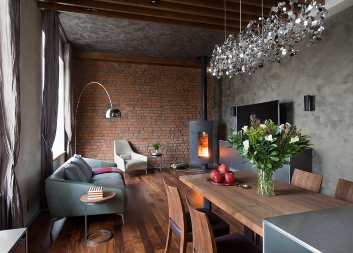 loft in de woonkamer met open haard