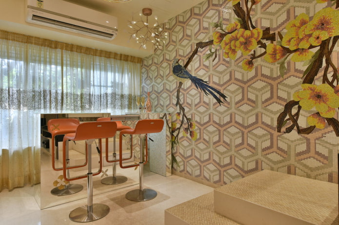 behang met een vogel in de keuken