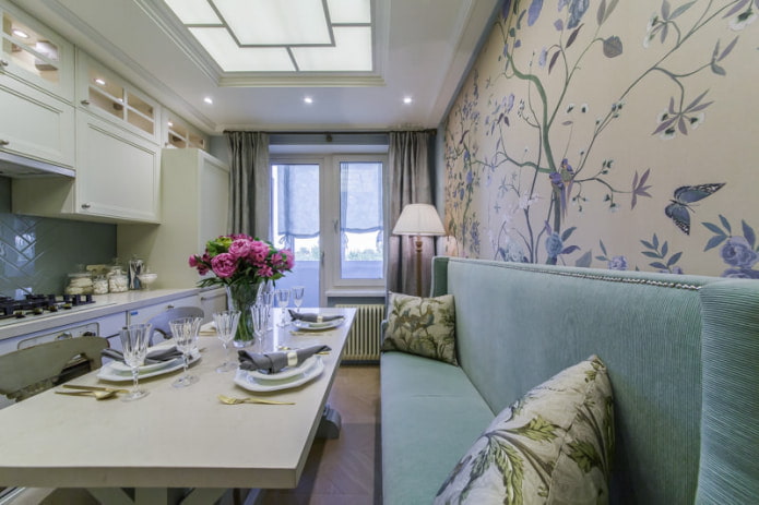 beige en blauw behang met vogels