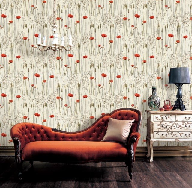 behang met klaprozen in het interieur