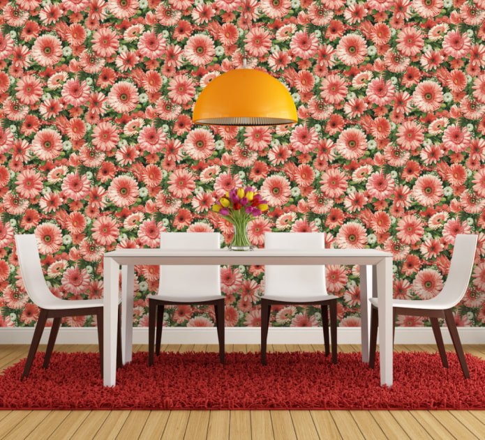 behang met gerbera's in het interieur 