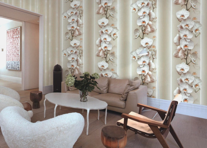 behang met orchidee?n in het interieur van de woonkamer
