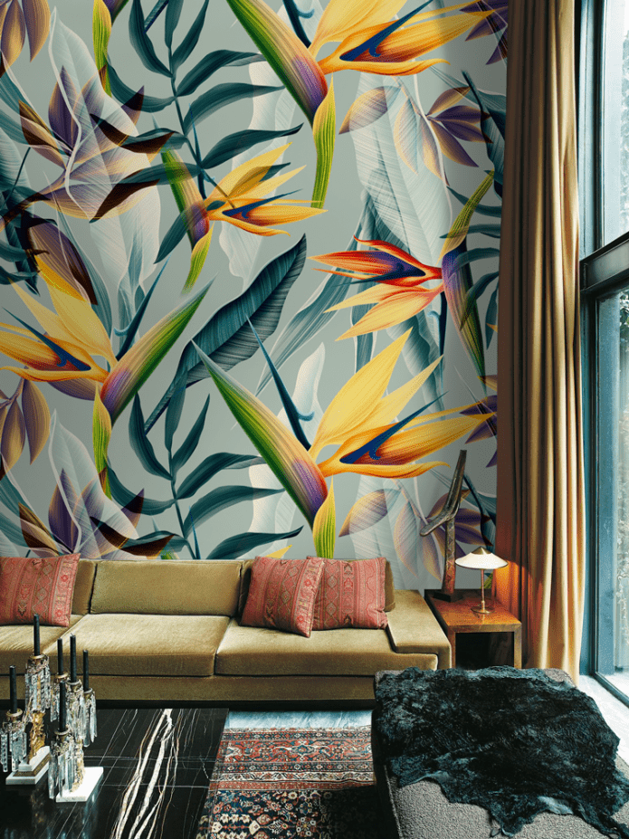behang met tropische bloemen