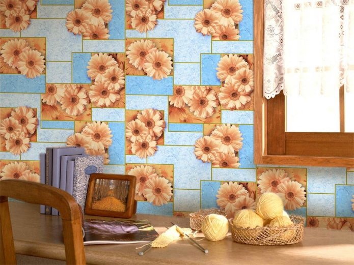 behang met gerbera's in het interieur