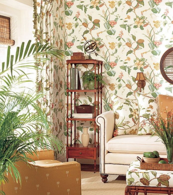 Behang met bloemenornament
