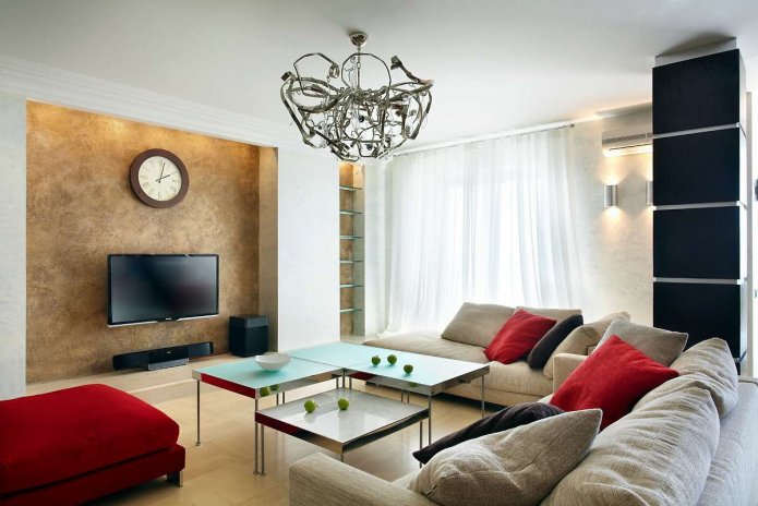 behang in de woonkamer in de stijl van pleisterwerk