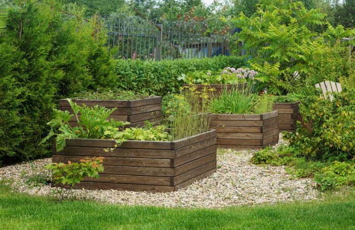 Een moestuin met verhoogde bedden