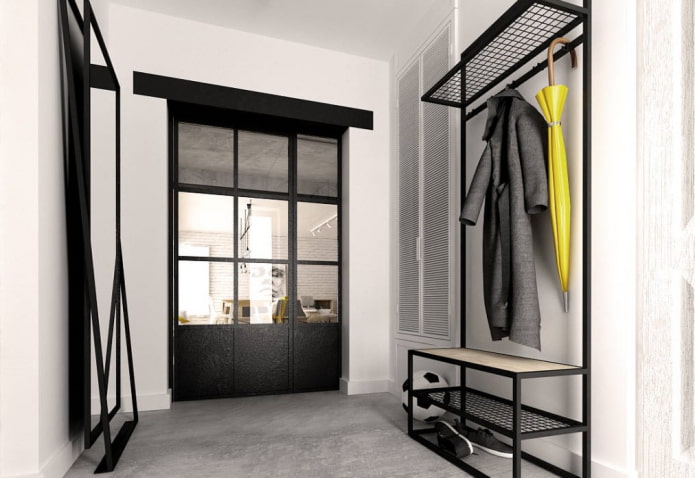 schoenenrek in het interieur van de hal in loftstijl