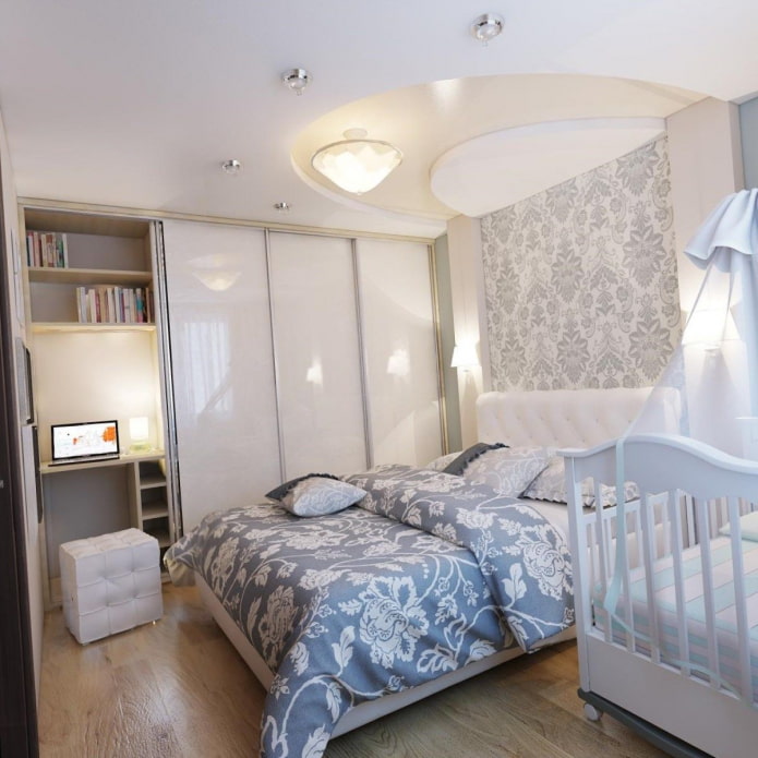 een slaapkamer en een kinderkamer in een eenkamerappartement