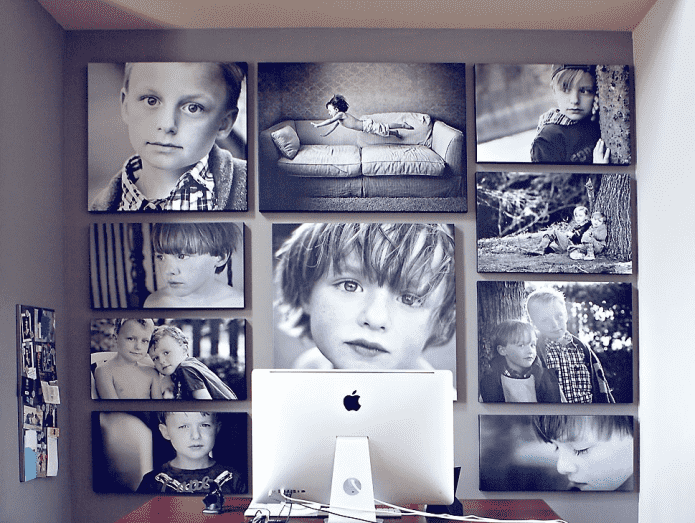 foto's zonder lijst in het interieur