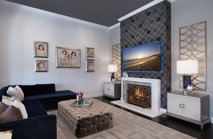 foto's in het interieur van een woonkamer